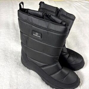 Magellan Outdoor Unisex M9/W10 Winter Snow Boot Black Side Zipper Fur Lined Boot